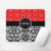 Elegant Black Red Damask gepersonaliseerd Muismat (Met muis)