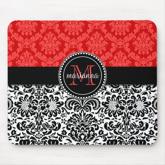Elegant Black Red Damask gepersonaliseerd Muismat (Voorkant)