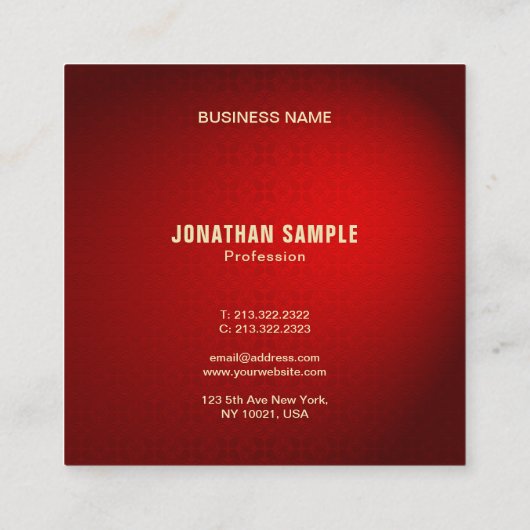 Elegant Black Red Damask Gold Text Cool Sjabloon Vierkante Visitekaartje (Achterkant)