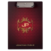 Elegant Black Red Damask Monogram klassieke Sjablo Klembord (Voorkant)