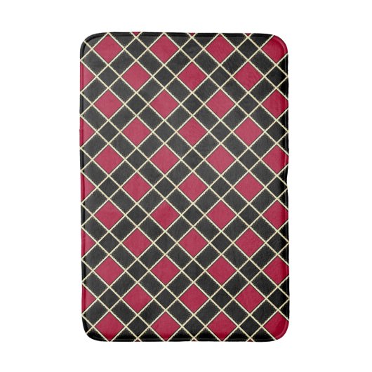 Elegant Black Red Diamond Pattern Badmat (Voorkant Verticaal)