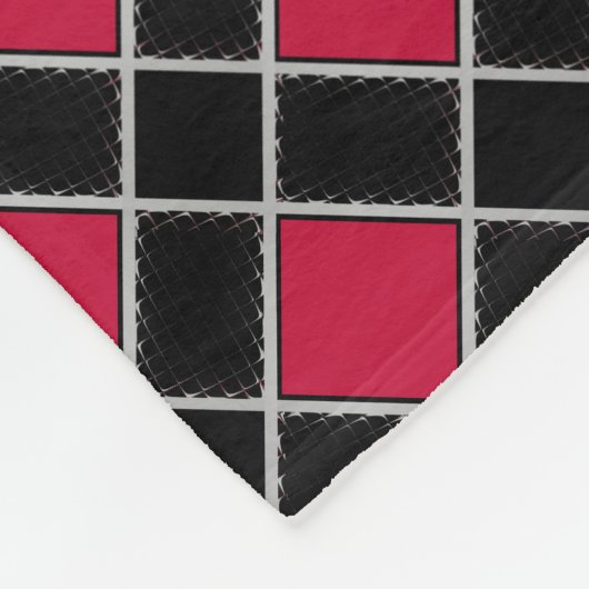Elegant Black Red Diamond Pattern Fleece Deken (Hoek)