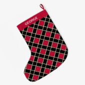 Elegant Black & Red Diamond Pattern Grote Kerstsok (Achterkant (Hangend))