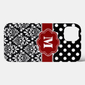 Elegant Black Red Dot Damask Monogram Hoesje (Achterkant (horizontaal))