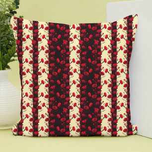 Elegant Black Red Floral Pattern Carnese Stripes Kussen