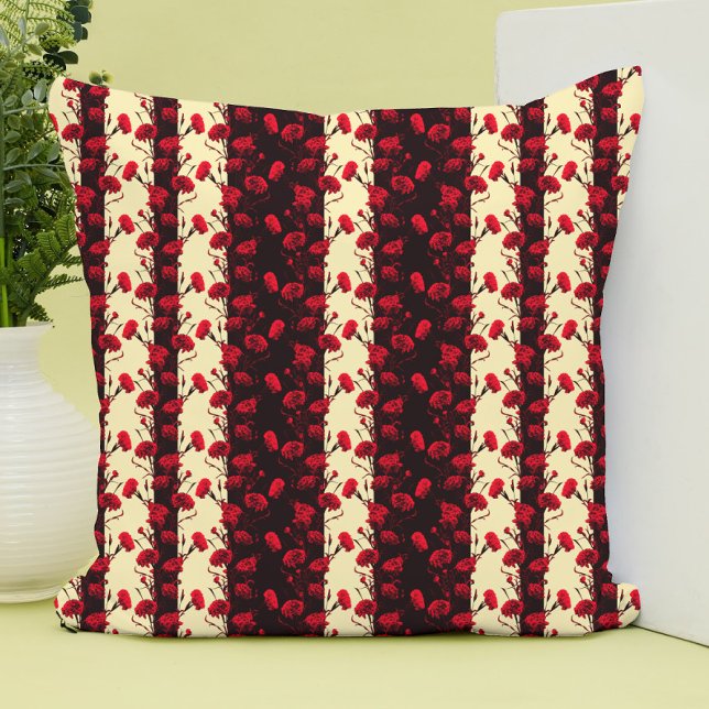 Elegant Black Red Floral Pattern Carnese Stripes Kussen (Creator heeft geüpload)