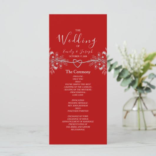 Elegant Black Red Floral Wedding Programmakaart (Staand voorkant)
