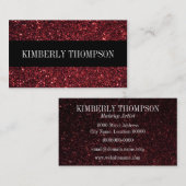 Elegant Black & Red Glitter Visitekaartje (Voorkant / Achterkant)