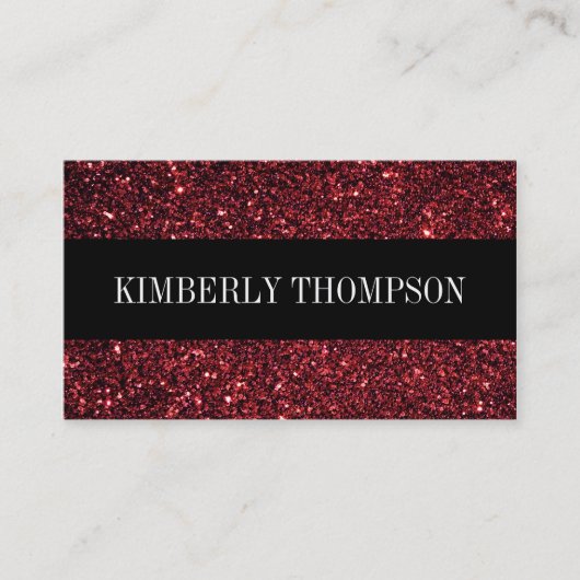 Elegant Black & Red Glitter Visitekaartje (Voorkant)