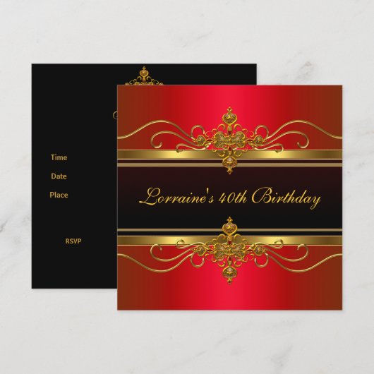 Elegant Black Red Gold Jewel 40e verjaardag Kaart (Voorkant / Achterkant)