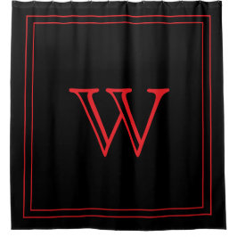 Elegant Black &Red Initial Monogram  Douchegordijn