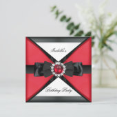 Elegant Black Red Pearl Bow White Birthday Party Kaart (Staand voorkant)