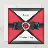 Elegant Black Red Pearl Bow White Birthday Party Kaart (Voorkant)