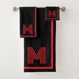 Elegant Black &Red Personalized Monogram  Bad Handdoek