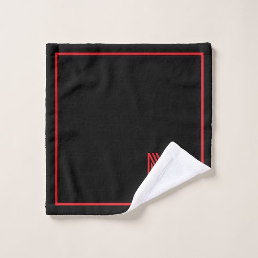 Elegant Black &Red Personalized Monogram  Bad Handdoek (Wasdoekje)