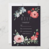 Elegant black red pink blue roses romantic RSVP  Kaart (Voorkant)