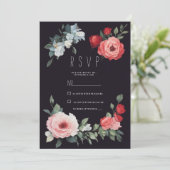 Elegant black red pink blue roses romantic RSVP  Kaart (Staand voorkant)
