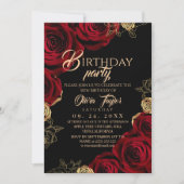 Elegant Black Red Rose Birthday Party Kaart (Voorkant)