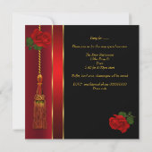 Elegant Black Red Rose Gold Birthday Party Kaart (Achterkant)