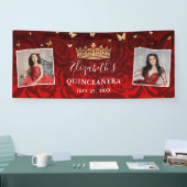 Elegant Black Red Rose Gold Birthday Quinceanera Spandoek (Beurs)