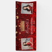 Elegant Black Red Rose Gold Birthday Quinceanera Spandoek (Verticaal)