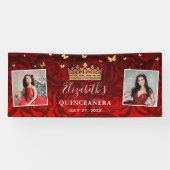 Elegant Black Red Rose Gold Birthday Quinceanera Spandoek (Horizontaal)