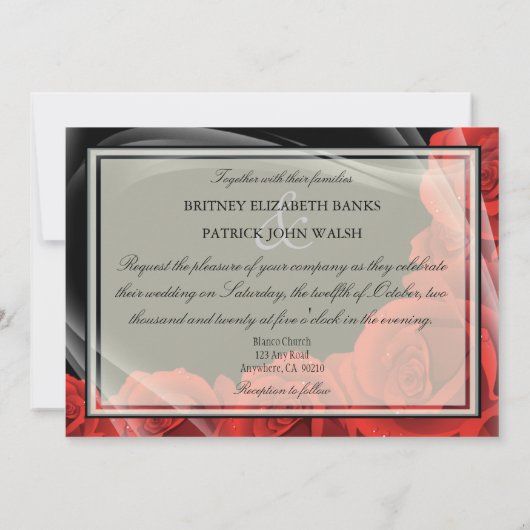 Elegant Black & Red Rose Wedding Invitations Kaart (Achterkant)