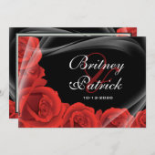 Elegant Black & Red Rose Wedding Invitations Kaart (Voorkant / Achterkant)