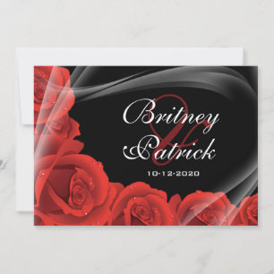 Elegant Black & Red Rose Wedding Invitations Kaart