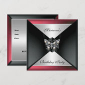 Elegant Black Red roze Pearl Jewel Birthday Silver Kaart (Voorkant / Achterkant)