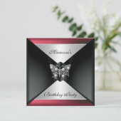 Elegant Black Red roze Pearl Jewel Birthday Silver Kaart (Staand voorkant)