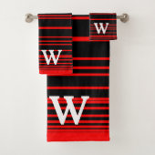 Elegant black &red stripes Pattern monogram Bad Handdoek (Insitu)