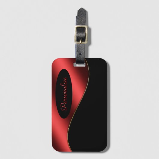 Elegant Black Red Stylish Wave Design Personalisee Bagagelabel (Voorkant (verticaal))