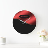 Elegant Black Red Stylish Wave Design Personalisee Grote Klok (Huis)