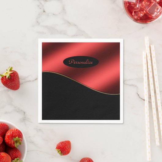 Elegant Black Red Stylish Wave Design Personalisee Servet (Insitu)
