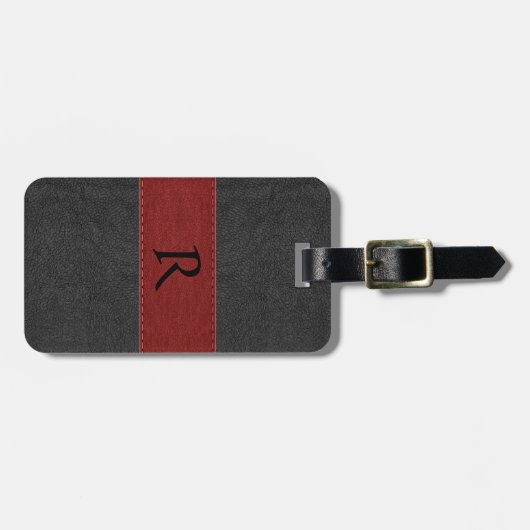 Elegant Black & Red Vintage Leather Luggage Tag Bagagelabel (Voorkant horizontaal)