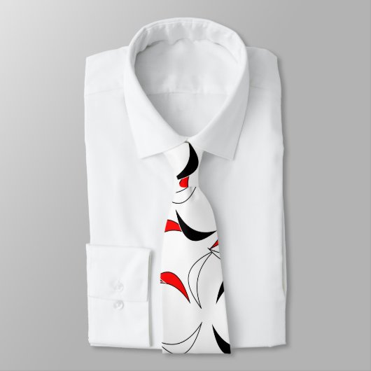Elegant Black, Red & White Abstracte patroonMannen Stropdas (Gebonden)