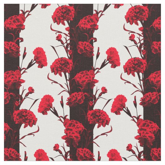 Elegant Black Red White Floral Stripes Stof (Close Up)