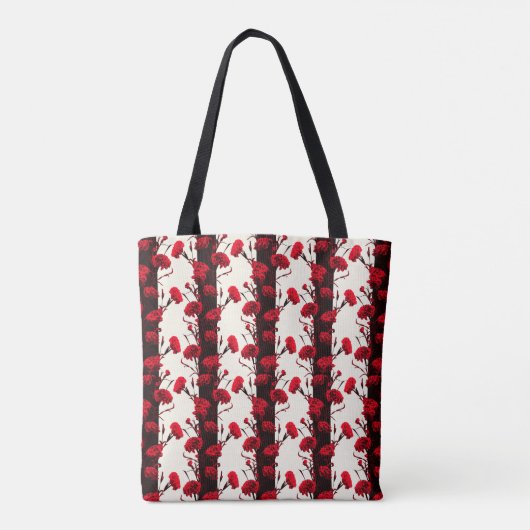 Elegant Black Red White Floral Stripes Tote Bag (Achterkant)