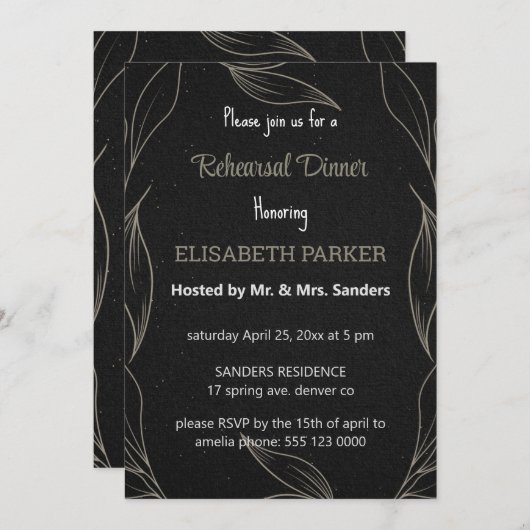 Elegant Black Rehearsal Dinner Invitations Bedankkaart (Voorkant / Achterkant)