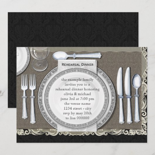 Elegant Black Rehearsal Dinner Invitations Kaart (Voorkant / Achterkant)