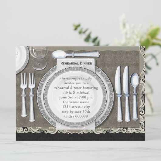 Elegant Black Rehearsal Dinner Invitations Kaart (Staand voorkant)