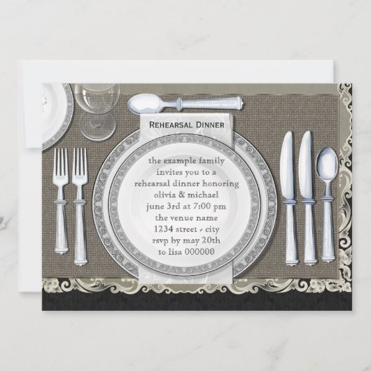 Elegant Black Rehearsal Dinner Invitations Kaart (Voorkant)
