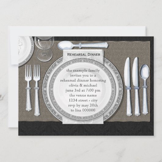 Elegant Black Rehearsal Dinner Invitations Kaart (Voorkant)