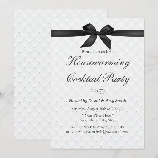 Elegant Black Ribbon Housewarming Cocktail Party Kaart (Voorkant / Achterkant)