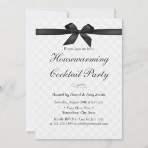 Elegant Black Ribbon Housewarming Cocktail Party Kaart