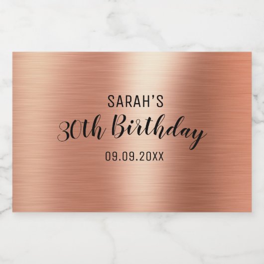 Elegant Black Roos Gold 30-jarige verjaardag Mini Sparkling Wijnetiket (Enkel label)