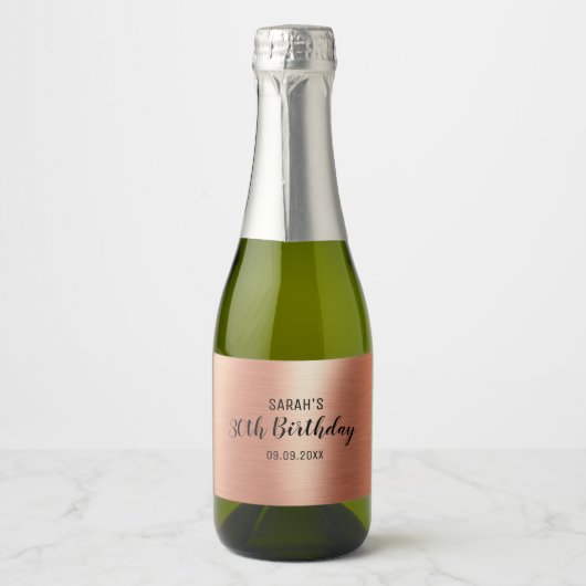 Elegant Black Roos Gold 30-jarige verjaardag Mini Sparkling Wijnetiket (Voorkant)