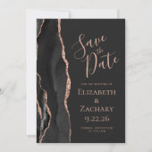 Elegant Black Roos Gold Agate Save the Date Kaart (Voorkant)