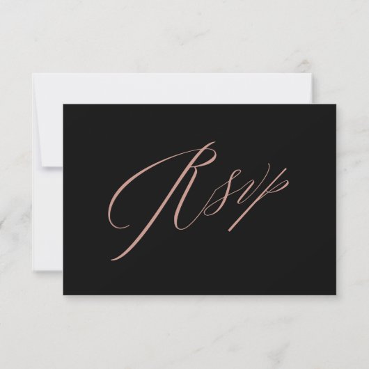 Elegant Black Roos Gold Calligraphy Weddenschap RSVP Kaartje (Achterkant)